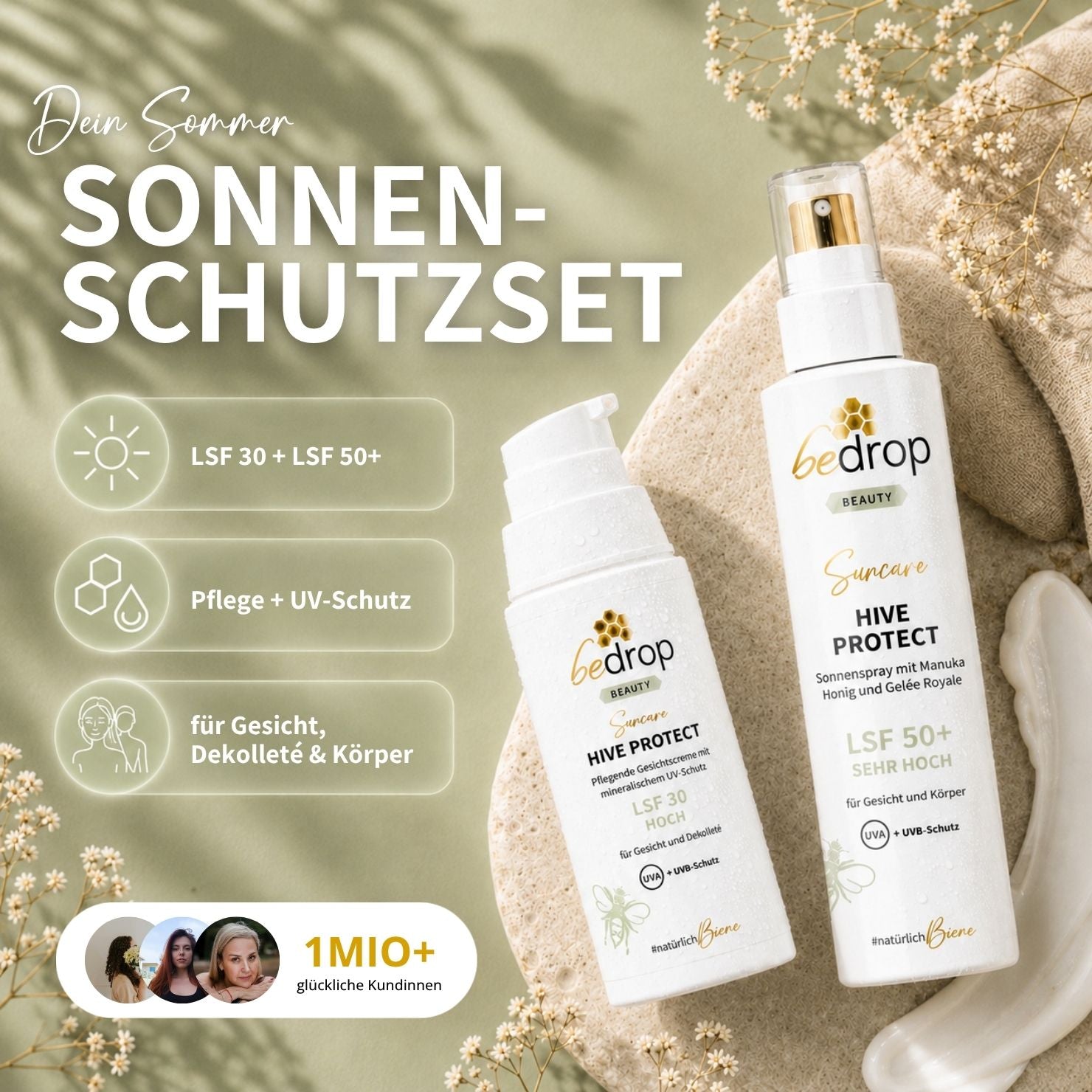 Set de protección solar: Spray solar Hive Protect SPF 50+ y Hive Protect SPF 30