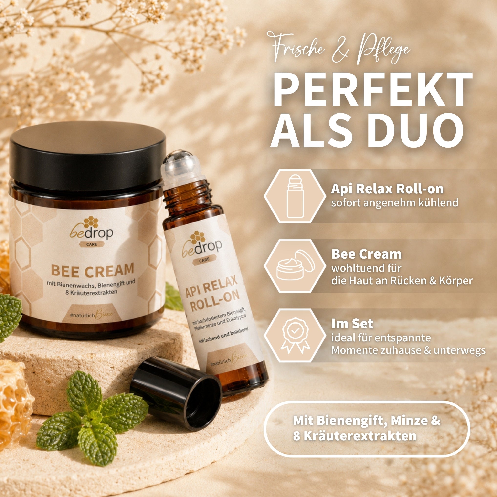 Set de relajación con veneno de abeja: Bee Cream + Api Relax Roll On para una relajación refrescante