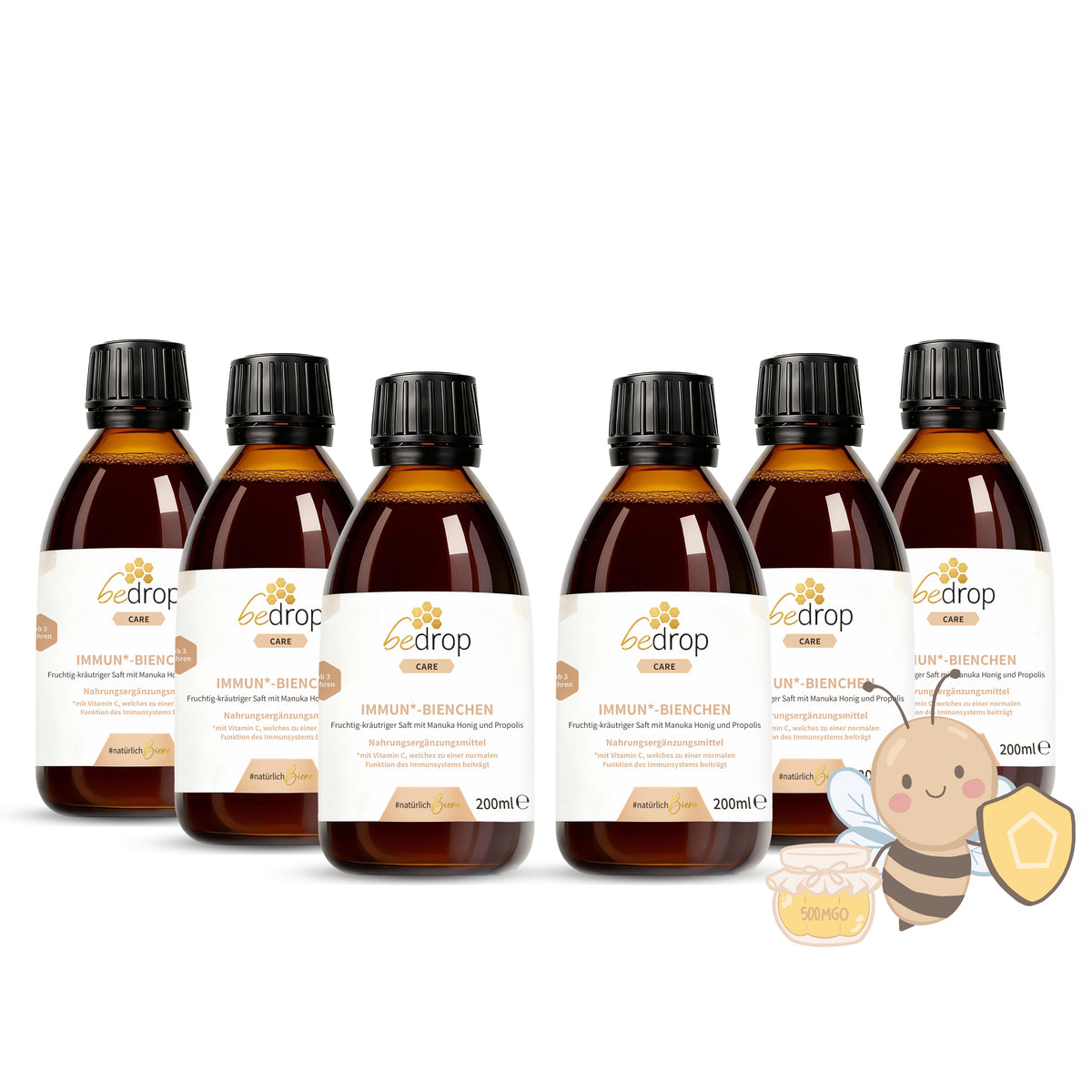 Lote promocional: 6 unidades de IMMUN*-BIENCHEN - Zumo con sabor afrutado y herbal, con miel de manuka y vitamina C de acerola / 200 ml
