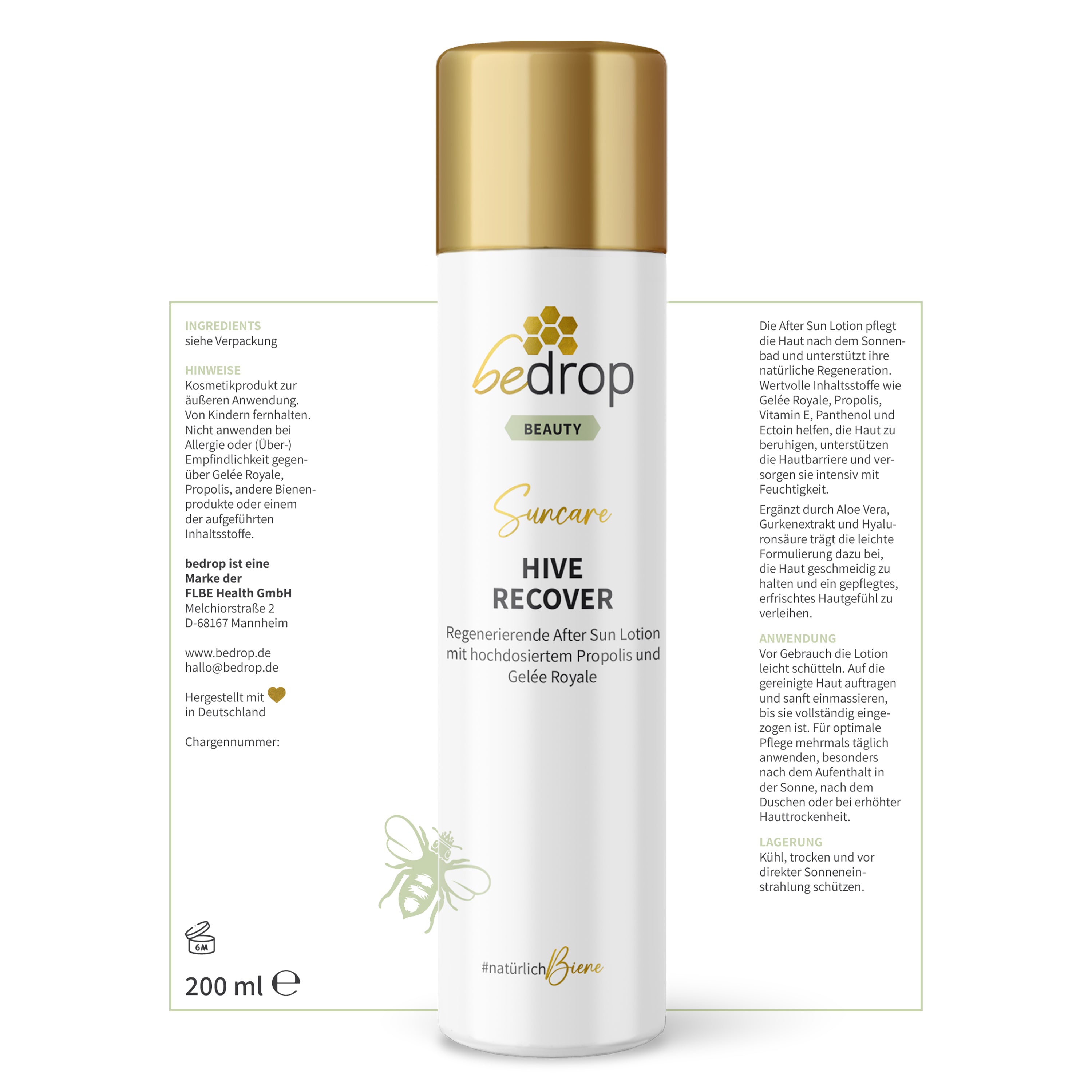 Lote: 6x HIVE RECOVER - loción regeneradora para después del sol con altas dosis de jalea real y propóleo - 200ml