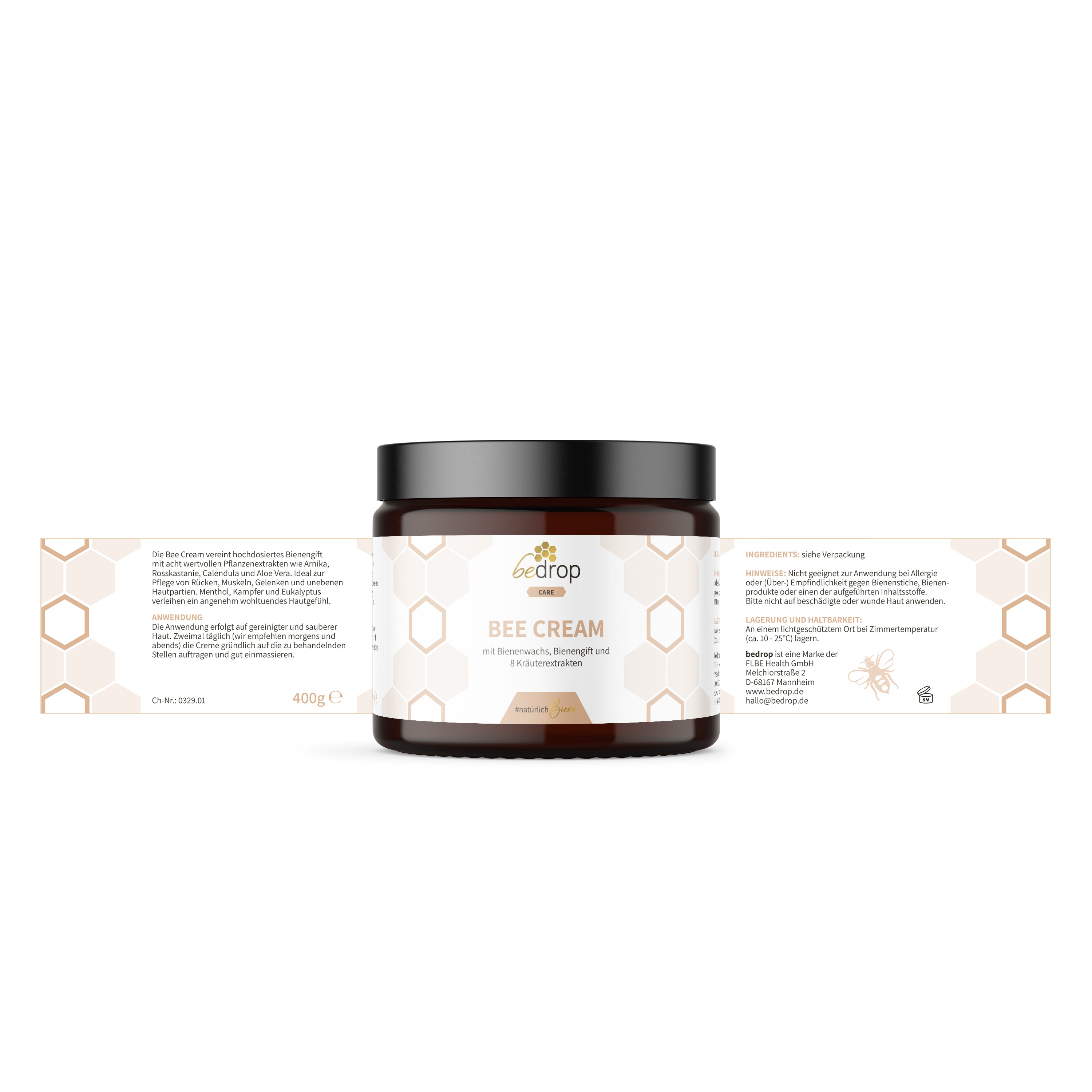XXL Bee Cream pomada de veneno de abeja con 8 extractos de hierbas - 400g