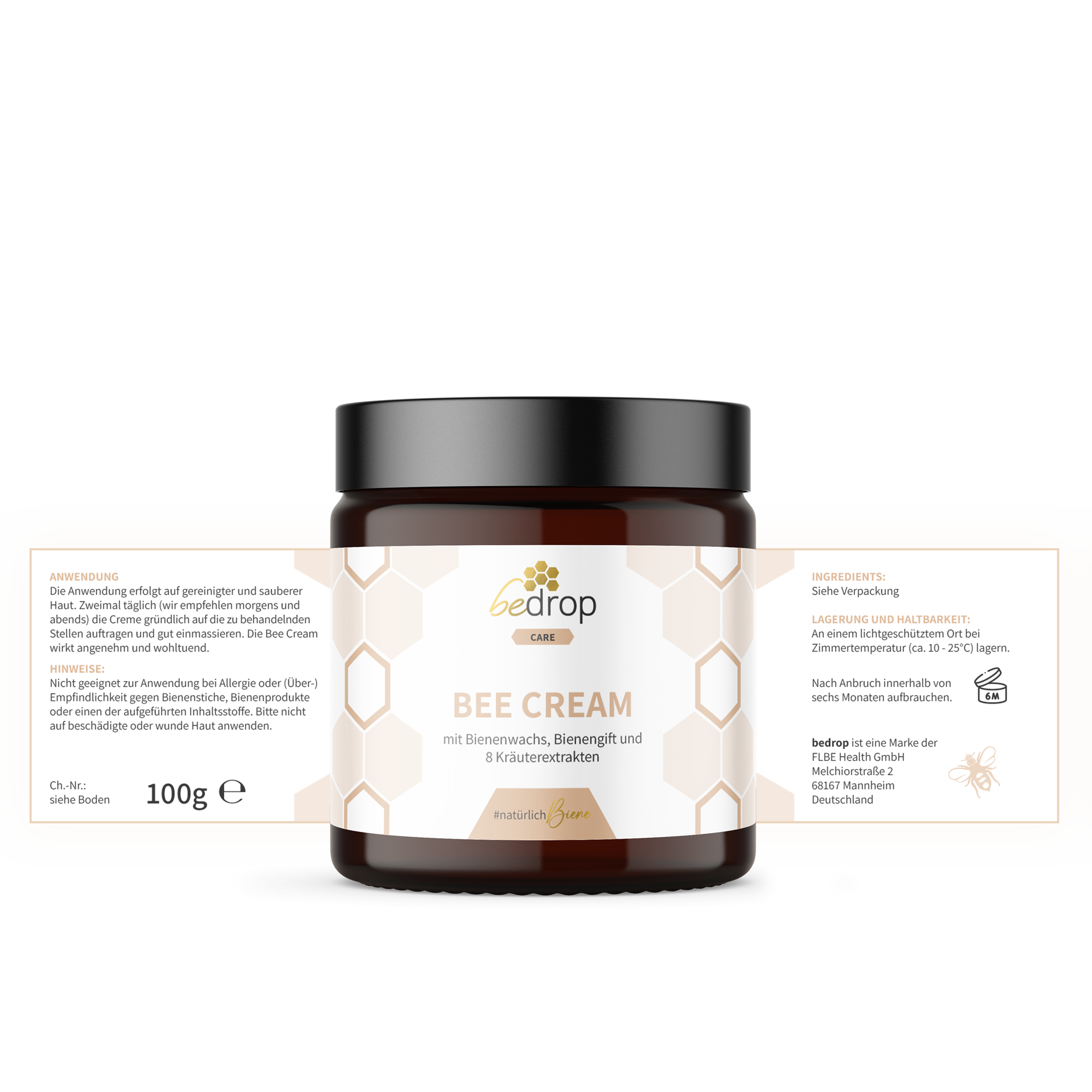 Bee Cream pomada de veneno de abeja con 8 extractos de hierbas - 100g