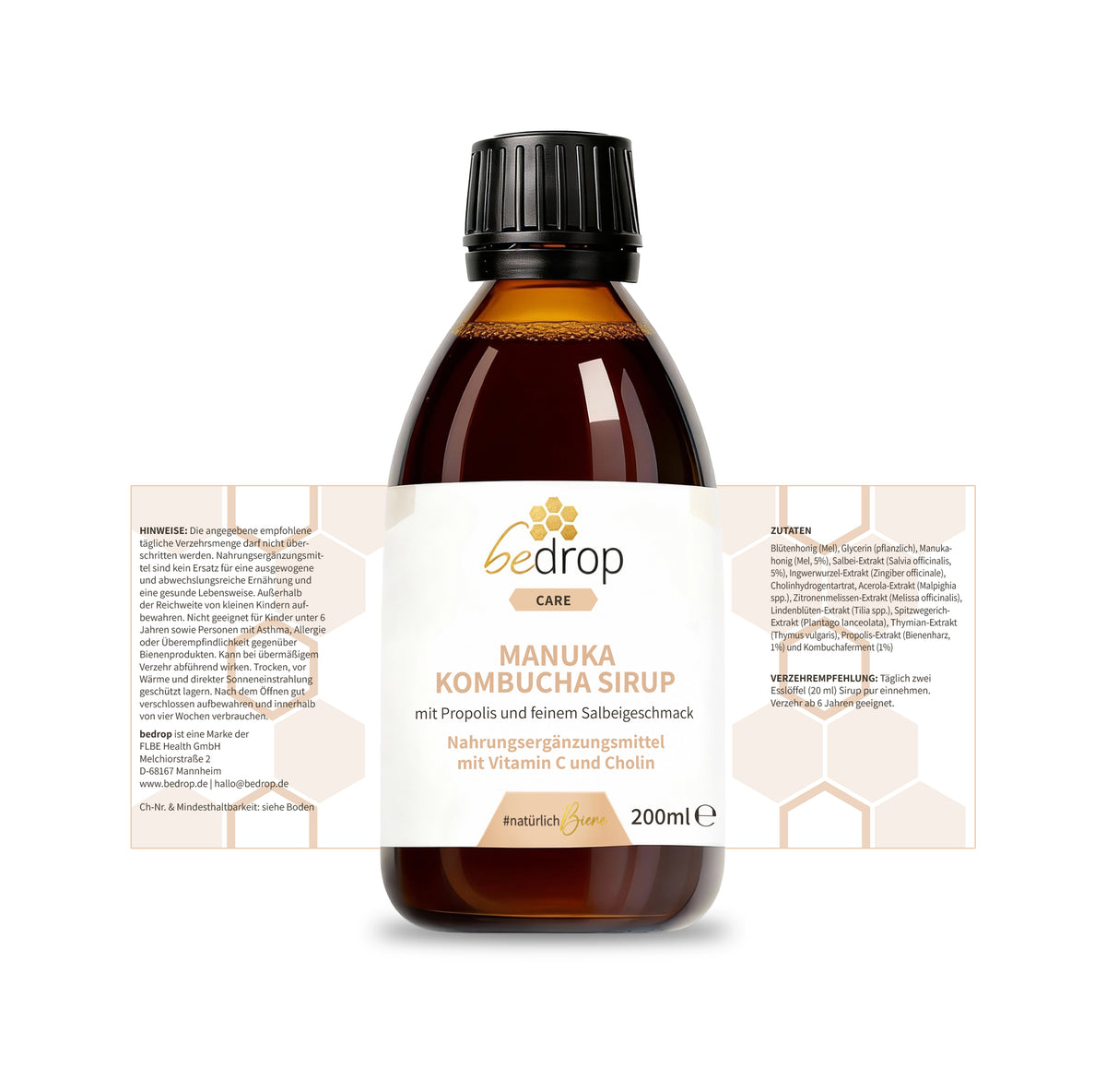 Lote: 3 jarabe Manuka Kombucha con propóleo y aroma de salvia fina - 3x 200ml