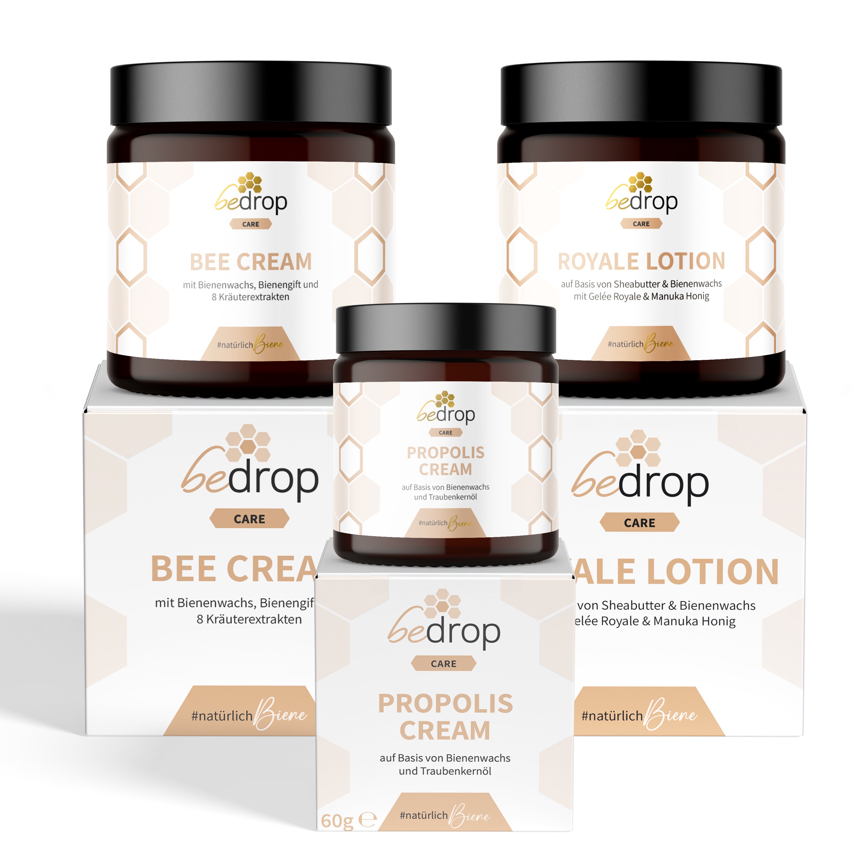 Set para el cuidado de la piel | Crema de Abeja (pomada de veneno de abeja) + Crema de Propóleo (pomada de propóleo) + Loción Royale (loción corporal)
