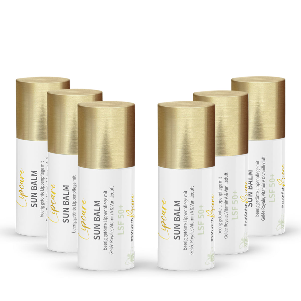 Estuche: 6x Sun Balm SPF 50+ - bálsamo labial con jalea real y delicada fragancia de vainilla