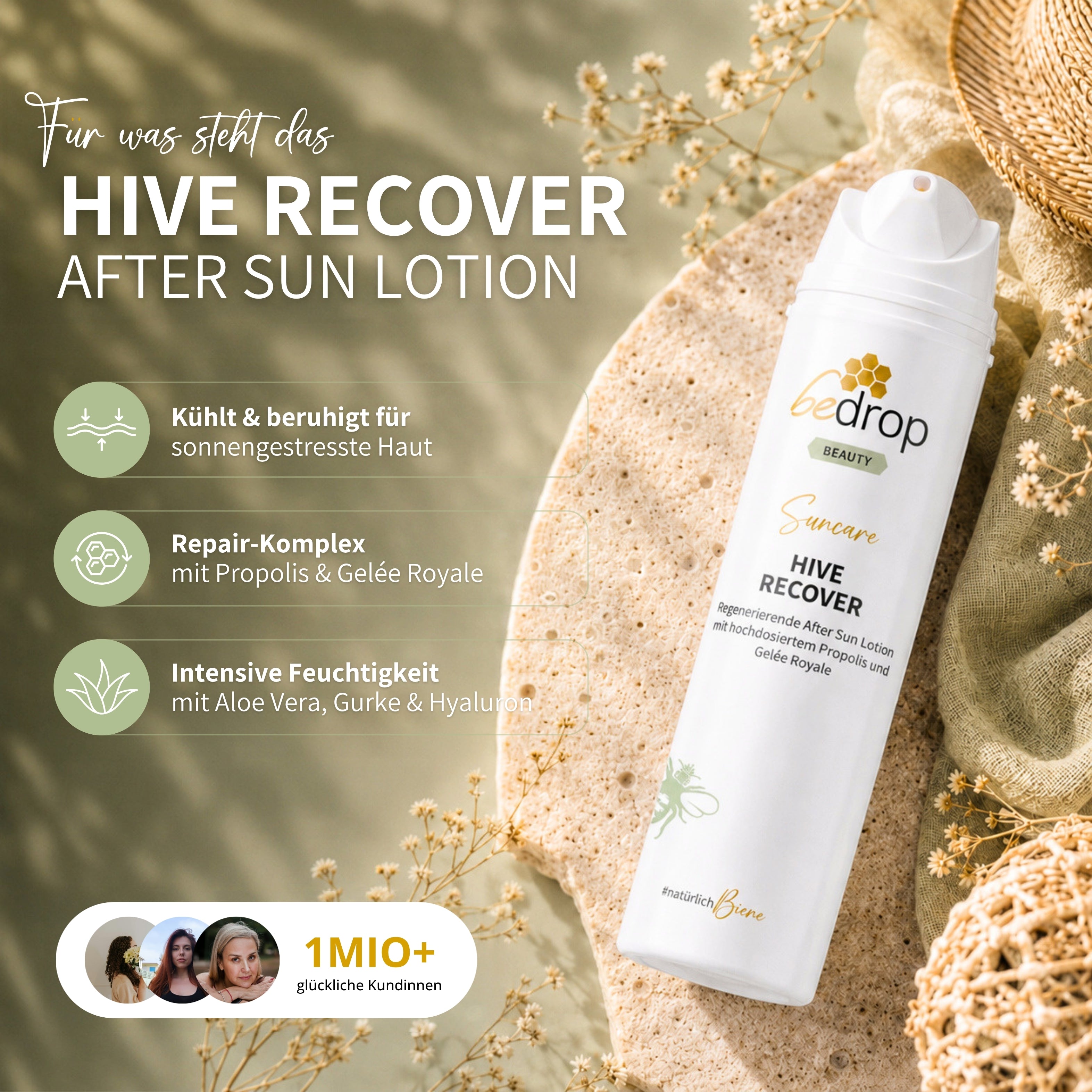 Lote: 6x HIVE RECOVER - loción regeneradora para después del sol con altas dosis de jalea real y propóleo - 200ml