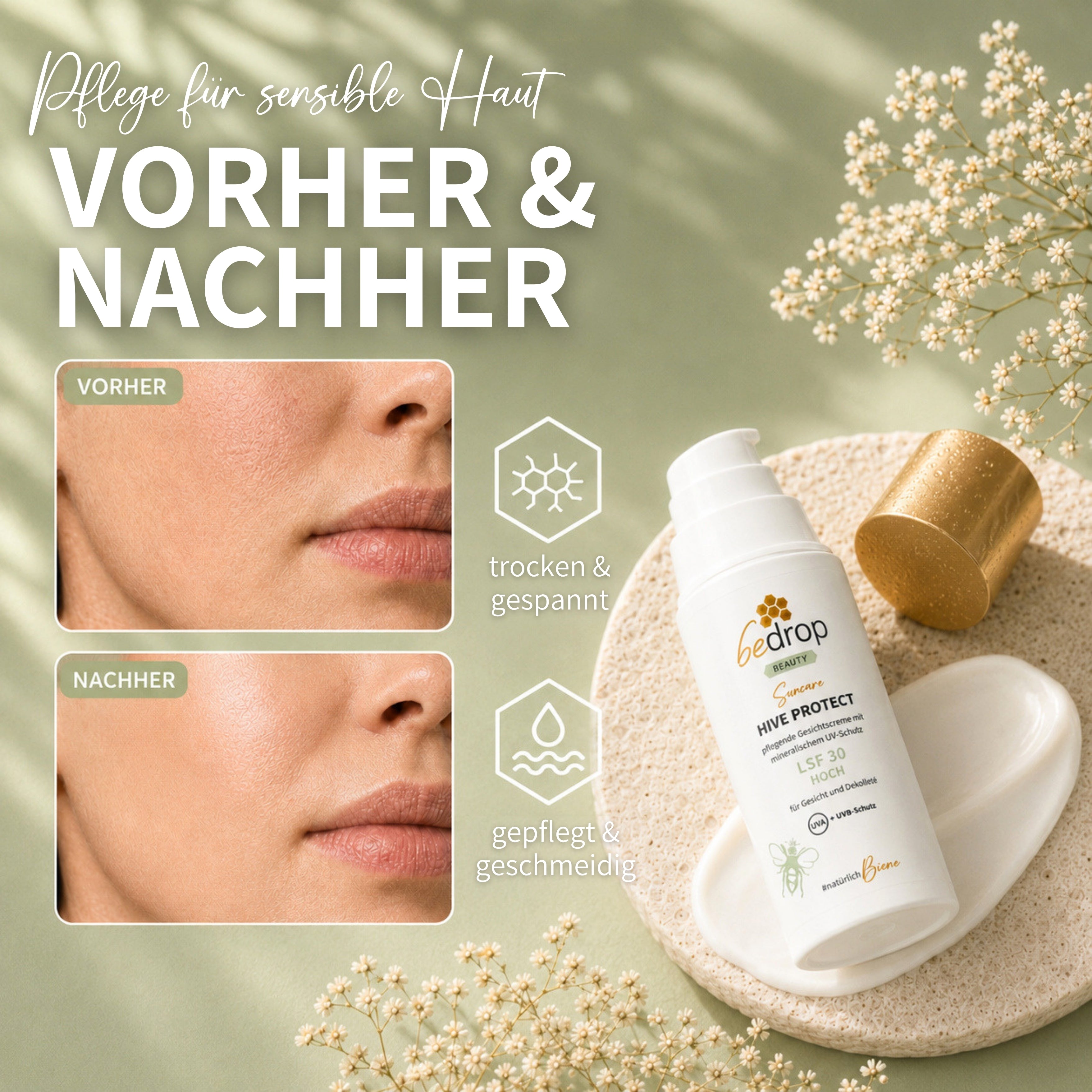 HIVE PROTECT SPF 30 - Crema solar para el rostro y el escote con protección mineral contra los rayos UVA y UVB  - 50 ml