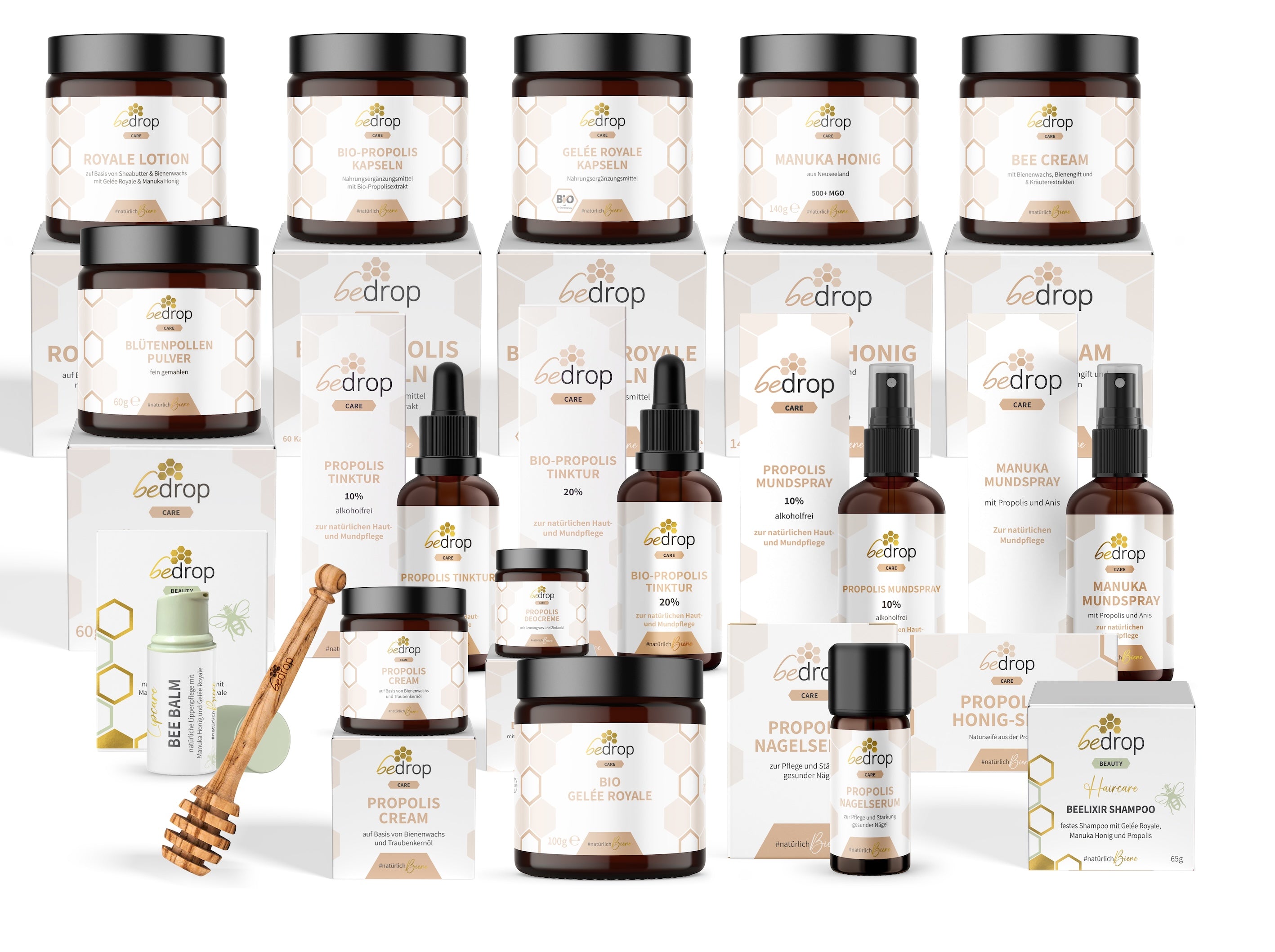 Set todo en uno | Propóleo + Jalea Real + Miel de Manuka + Crema de Abeja + Loción + Jabón + Bálsamo de Abeja + Desodorante + Champú