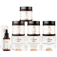 El set todoterreno | cápsulas de própolis & 20% de tintura + cápsulas de jalea real & pura/fresca + miel de manuka