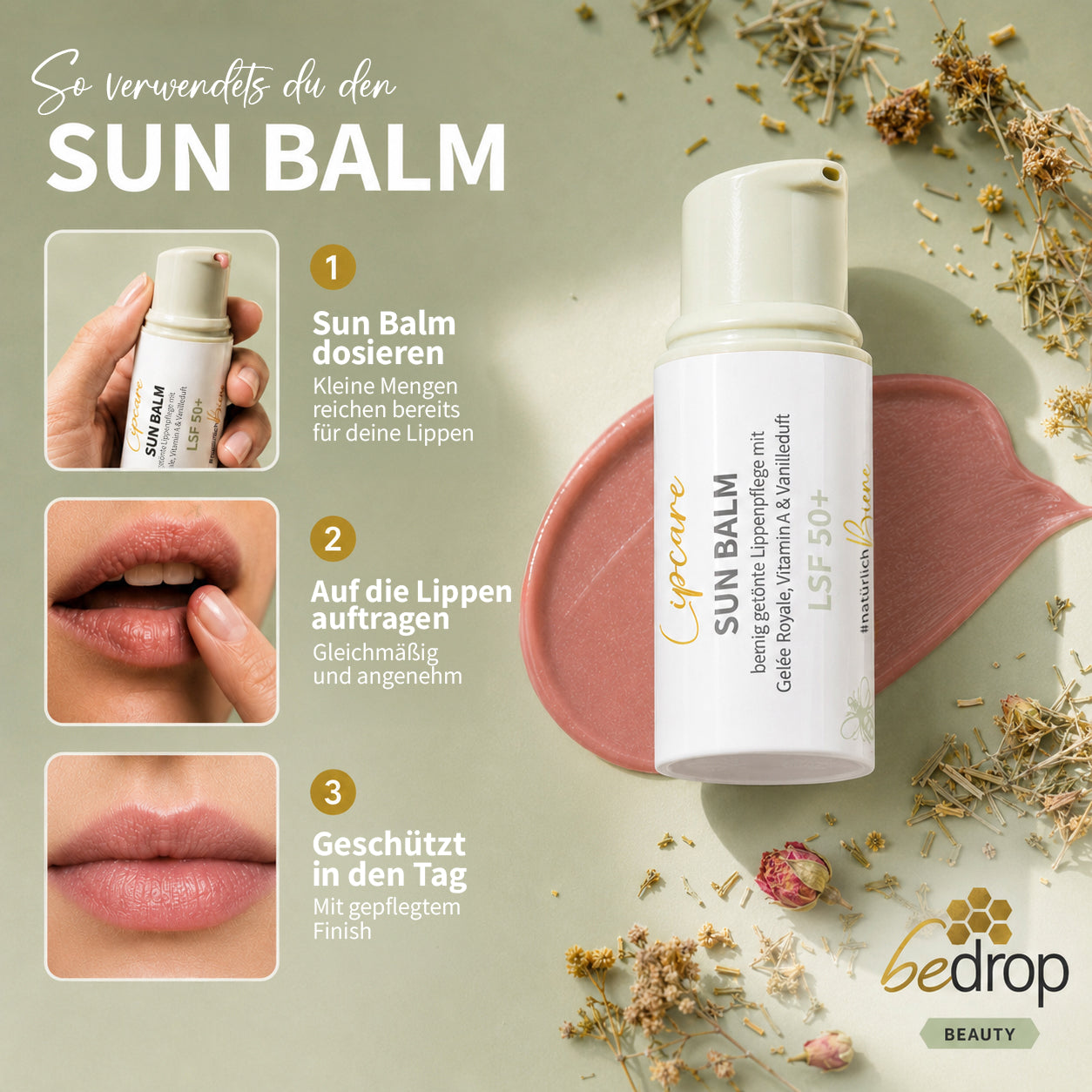 SUN BALM SPF 50+ - bálsamo labial con jalea real y delicada fragancia de vainilla
