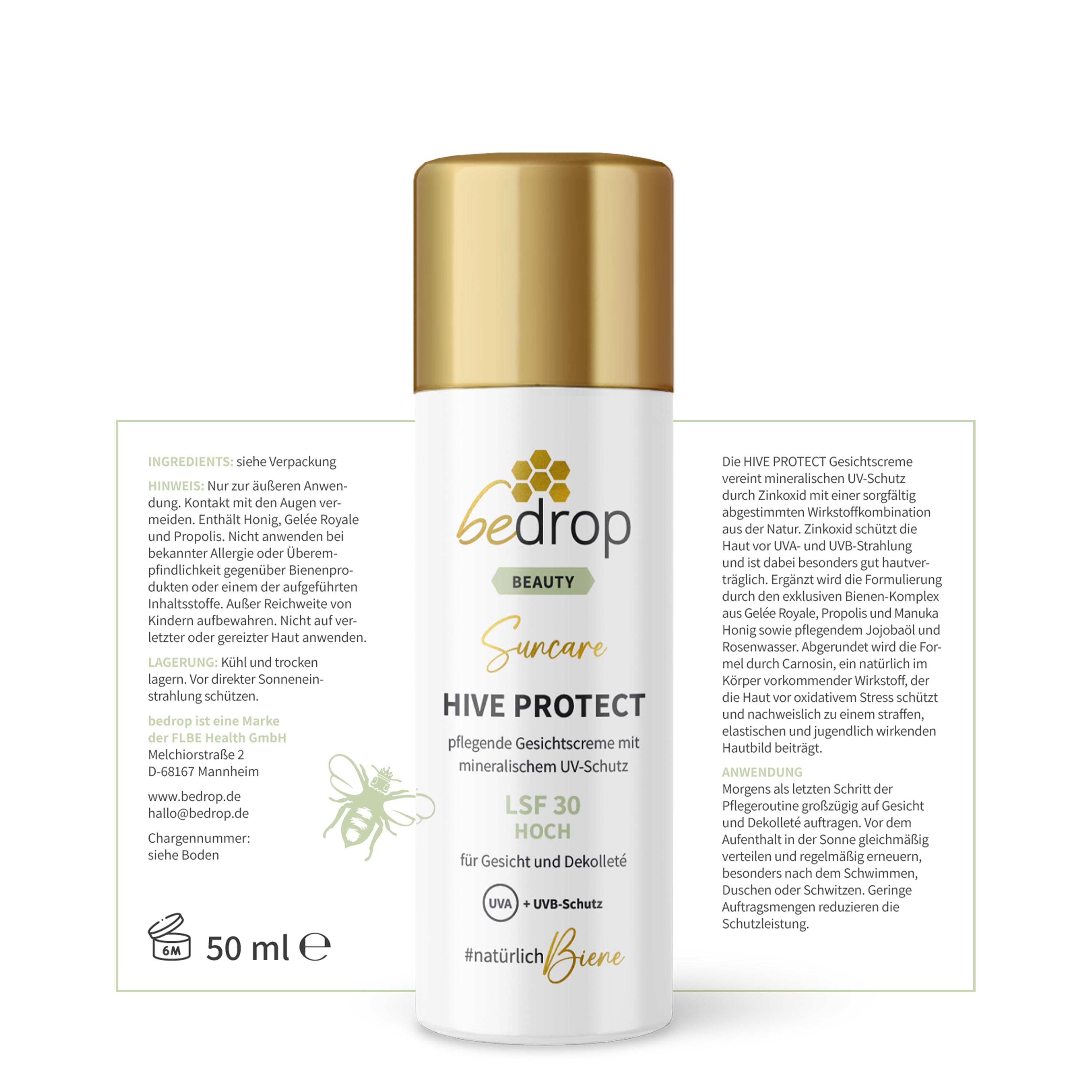 HIVE PROTECT SPF 30 - Crema solar para el rostro y el escote con protección mineral contra los rayos UVA y UVB  - 50 ml