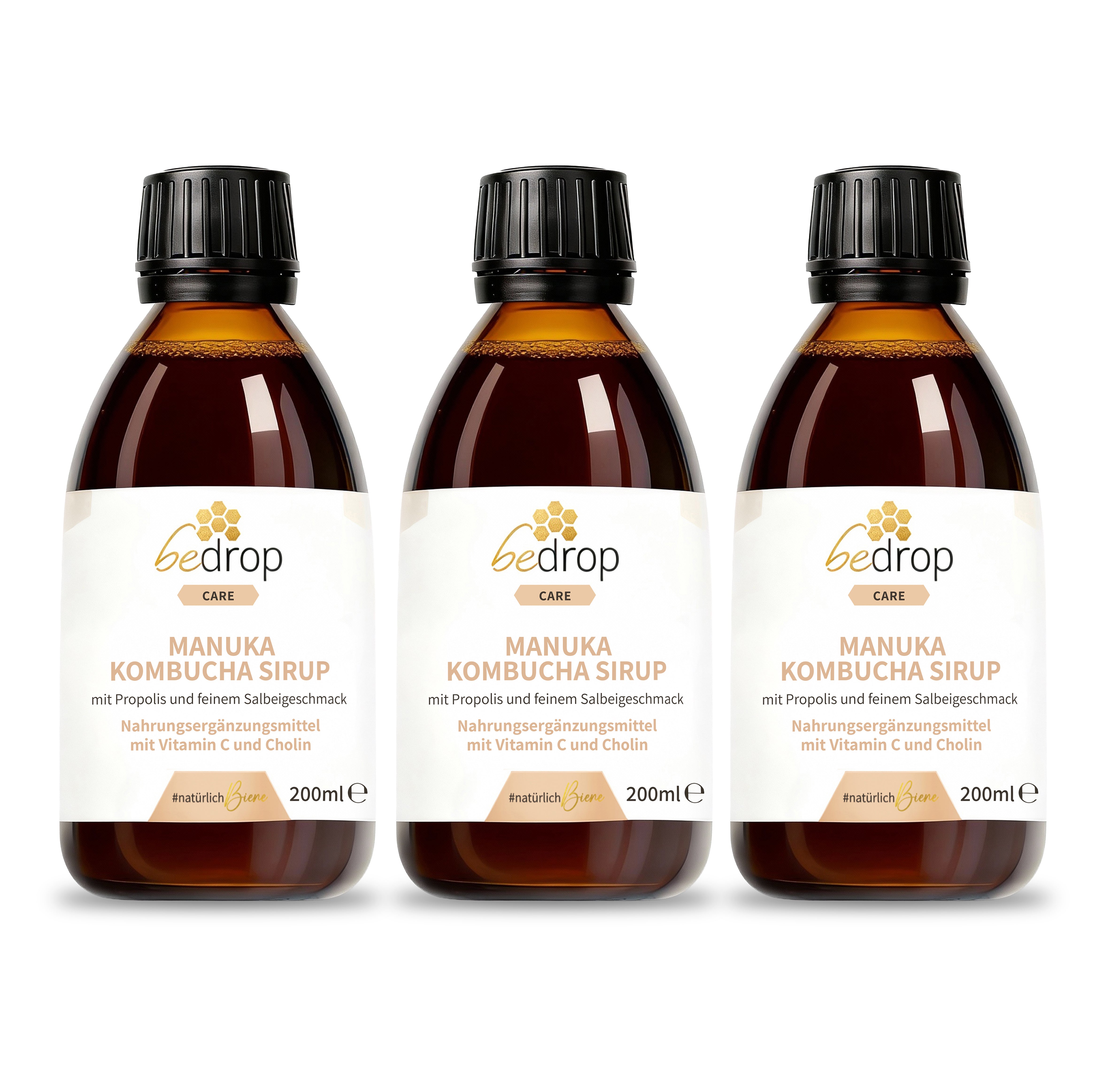 Lote: 3 jarabe Manuka Kombucha con propóleo y aroma de salvia fina - 3x 200ml