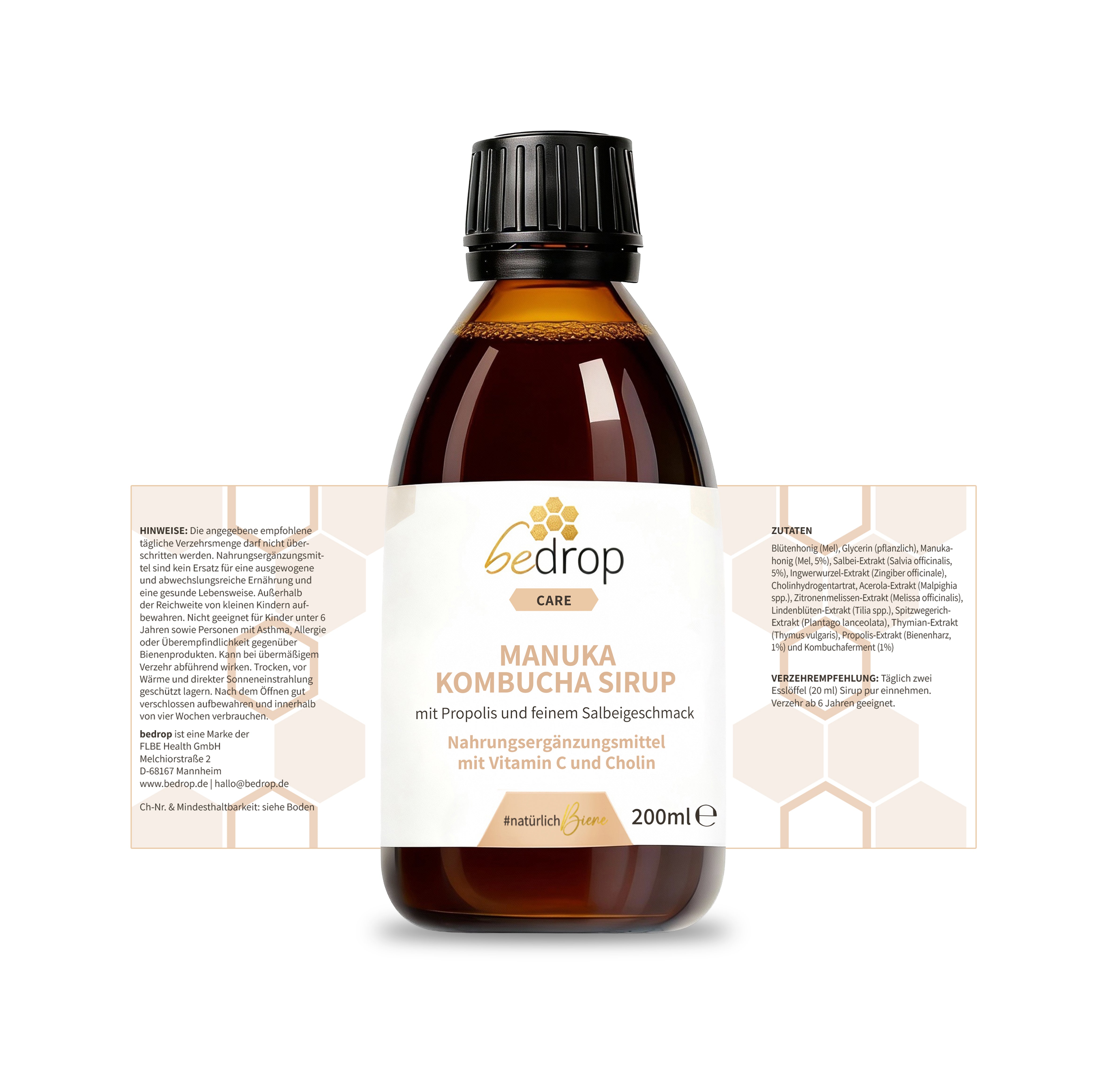 Lote: 3 jarabe Manuka Kombucha con propóleo y aroma de salvia fina - 3x 200ml