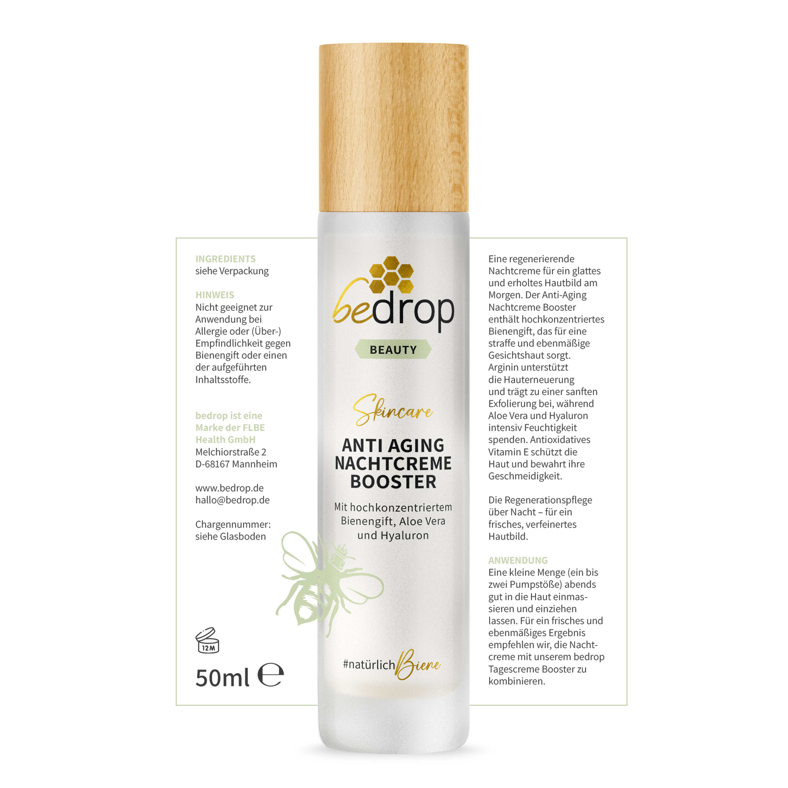 Lote: 3 CREMA DE NOCHE ANTIENVEJECIMIENTO BOOSTER / tratamiento regenerador de noche con veneno de abeja, aloe vera y ácido hialurónico - 50ml