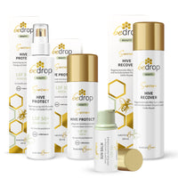 Set de protección solar: Bálsamo labial Sun Balm, crema facial/protector solar Hive Protect + spray solar y after-sun, SPF 30 y SPF 50+