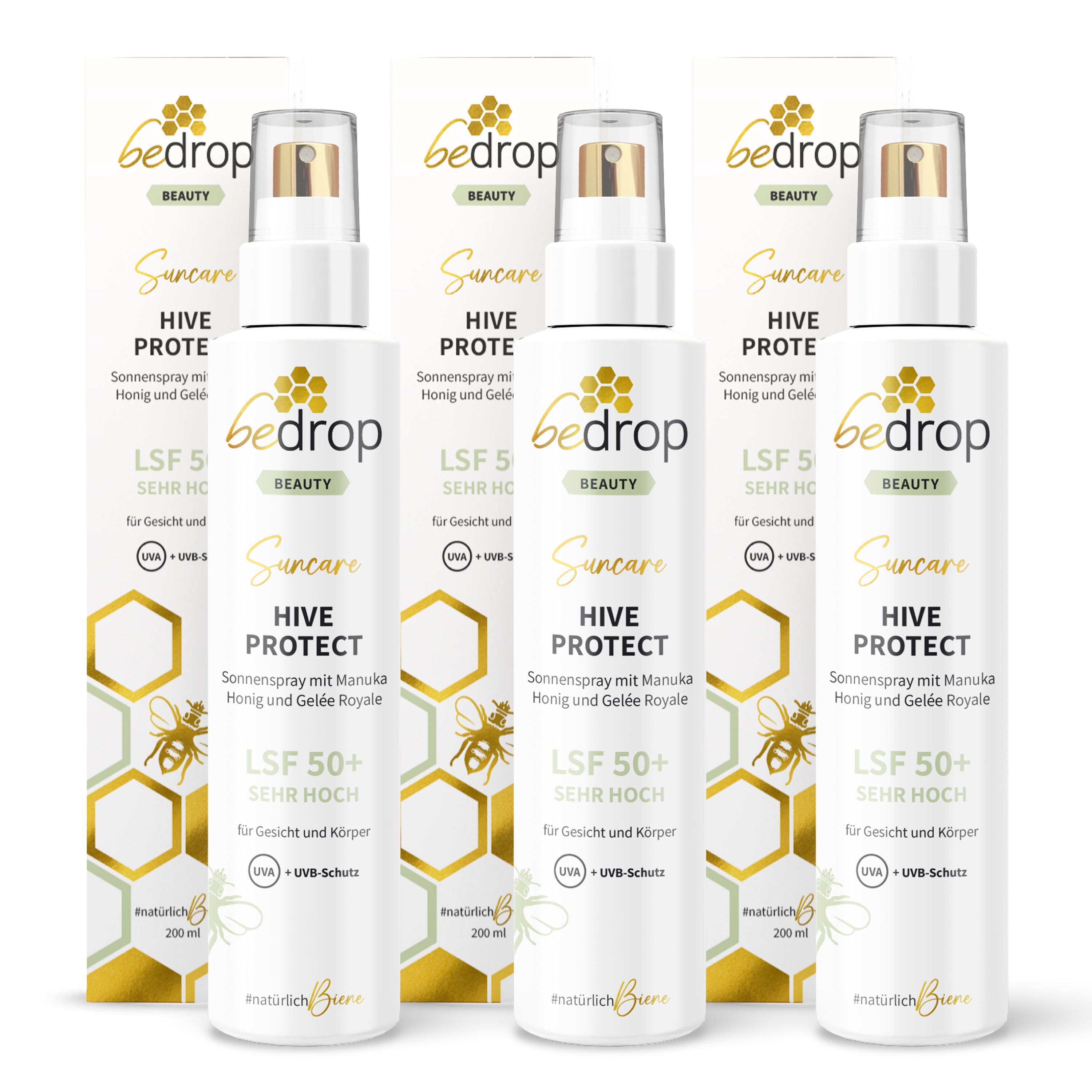 Lote: 3x HIVE PROTECT SPF 50+ - Spray solar con miel de manuka y jalea real - 200ml