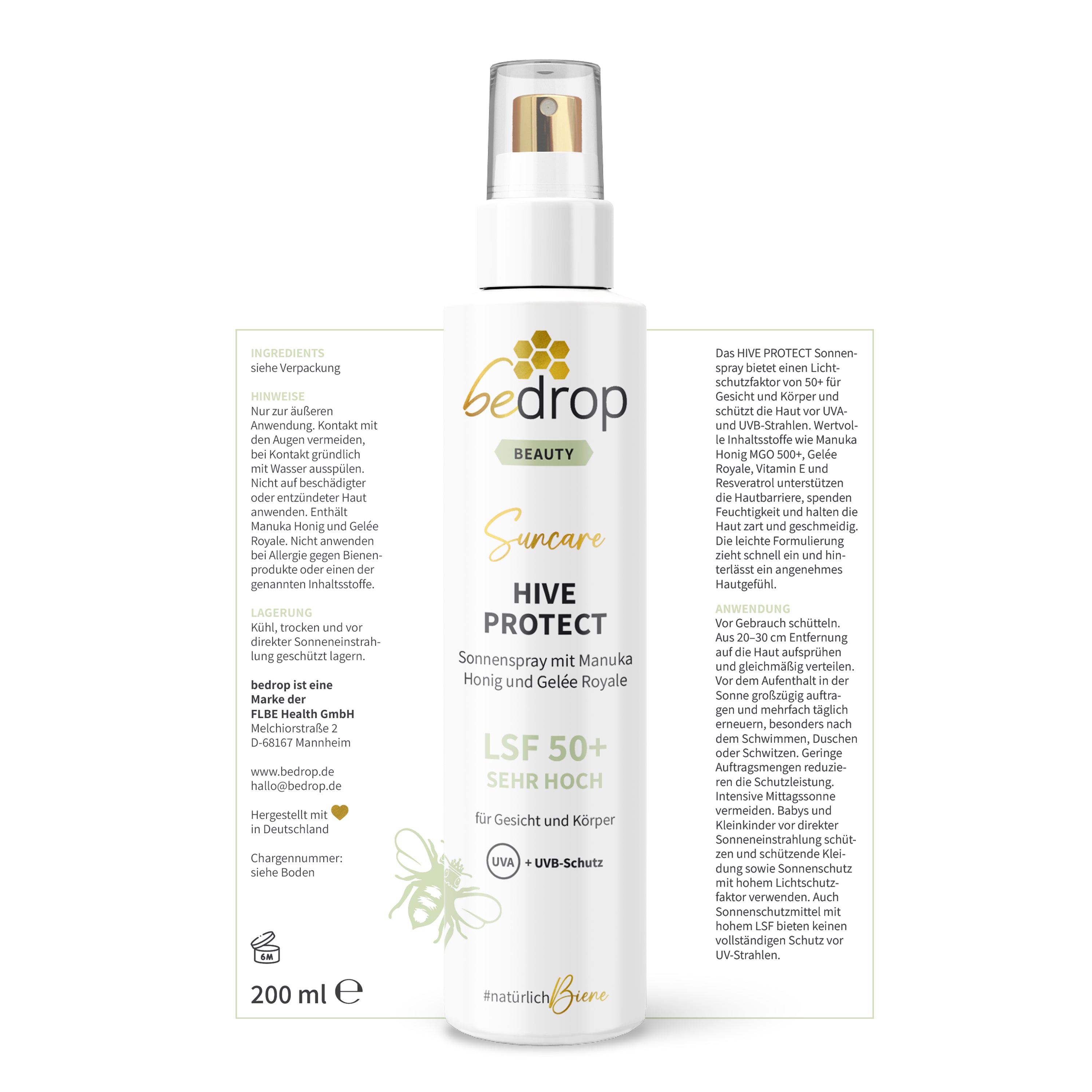 Lote: 3x HIVE PROTECT SPF 50+ - Spray solar con miel de manuka y jalea real - 200ml