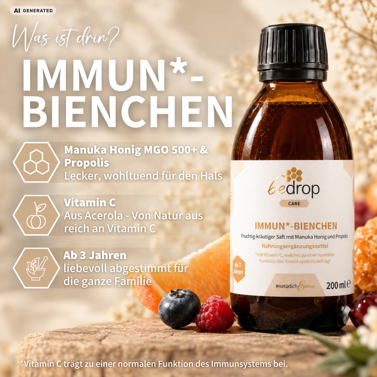 IMMUN*-BIENCHEN - Zumo afrutado y con notas herbáceas, con miel de manuka y vitamina C de acerola / 200 ml