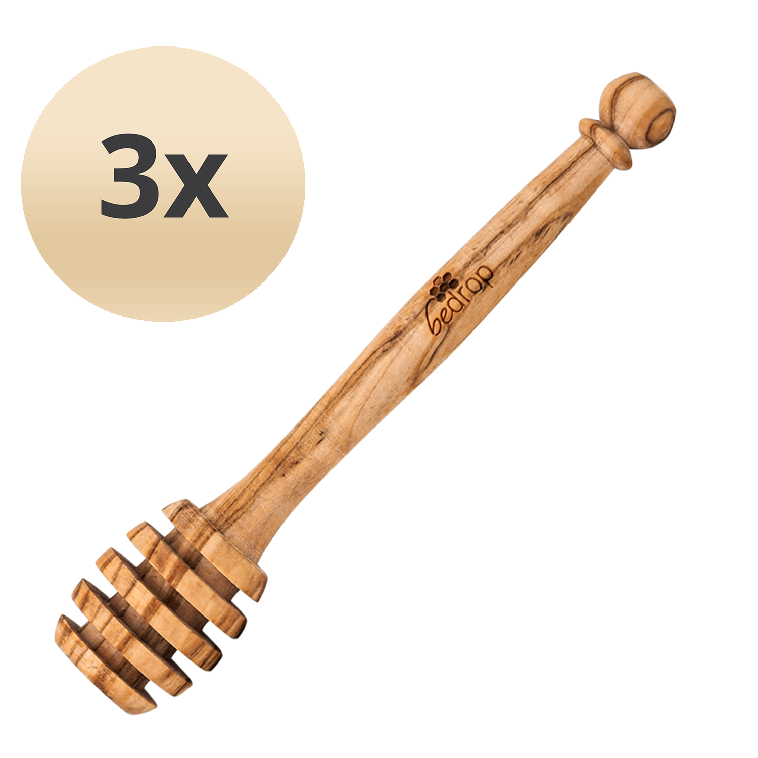 Estuche: 3 cucharas de miel de auténtica madera de olivo
